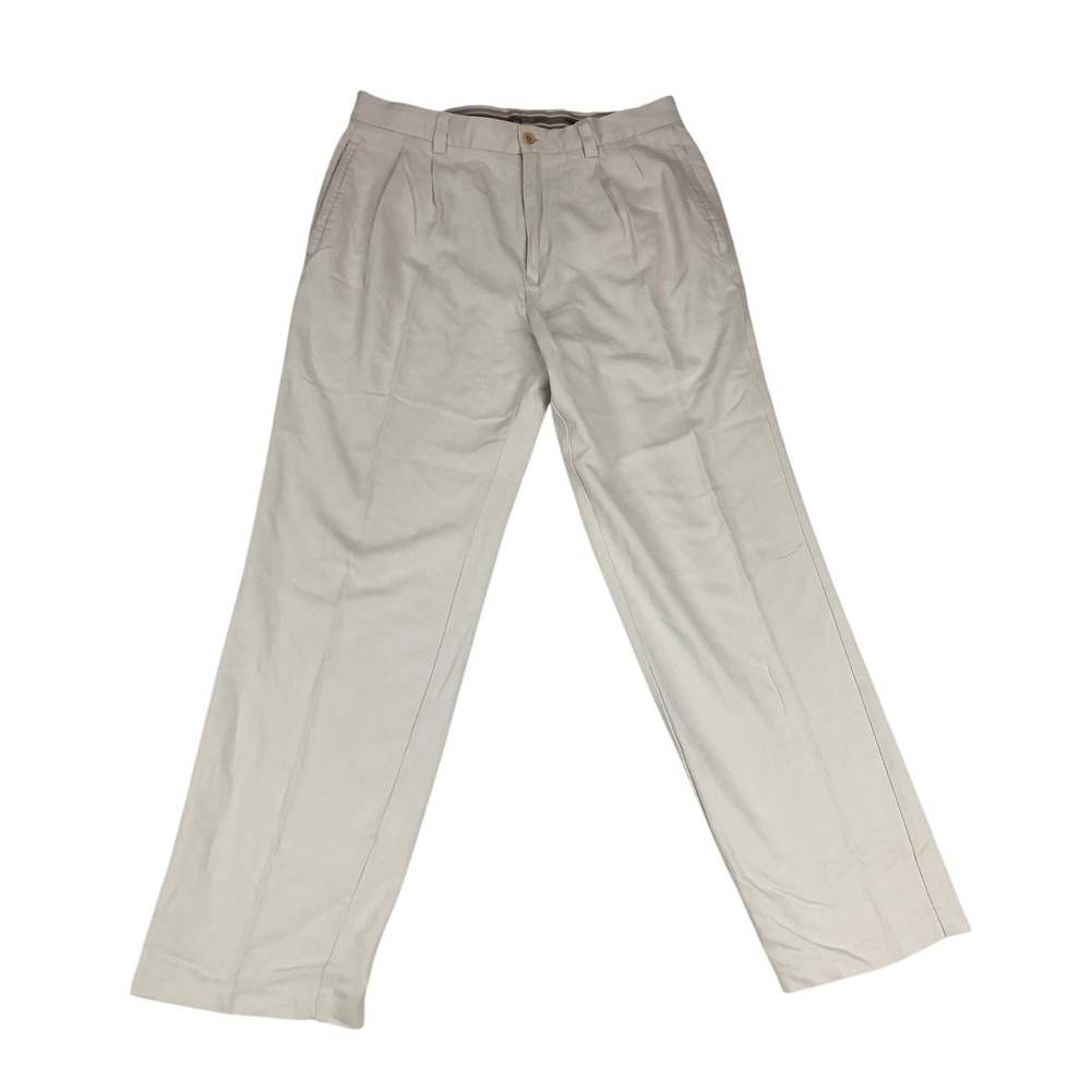 Tommy Bahama Relax‎ Mens 34x32 Pleated Silk Trousers Beige Straight Leg Pants